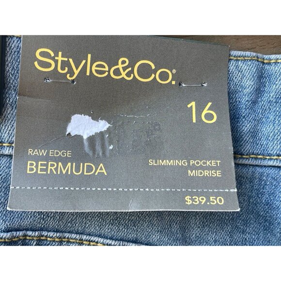 Style & Co. Womens Raw Edge Bermuda Denim Shorts Size 16 Midrise Slimming Pocket - Picture 3 of 6